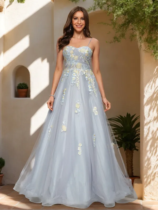 Ball Gown Spaghetti Straps Sleeveless Prom Dresses with Applique sold by Lavetir
