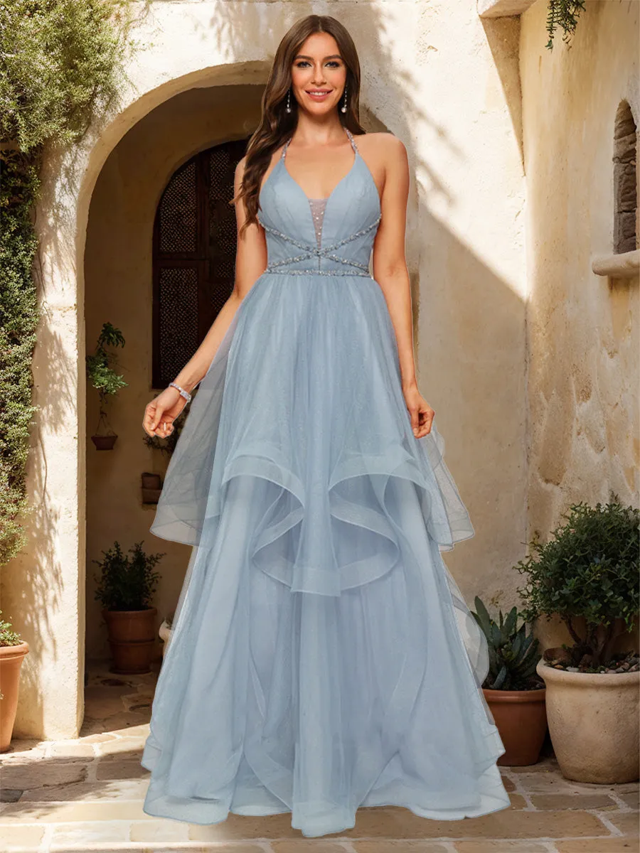 Ball Gown Halter Sleeveless Prom Dresses with Tiered sold by Lavetir