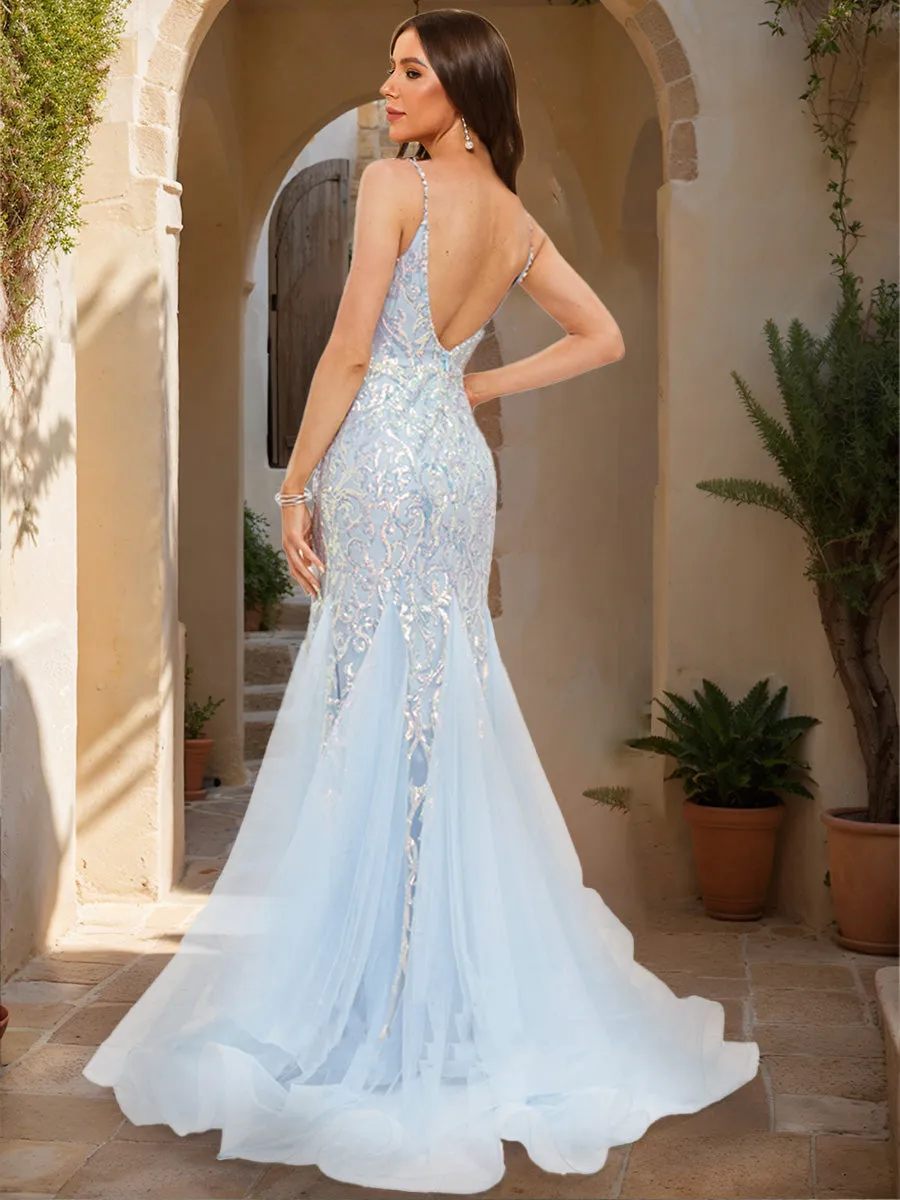 Trumpet/Mermaid V-Neck Sleeveless Prom Dresses with Applique sold by Lavetir product image thumbnail 2