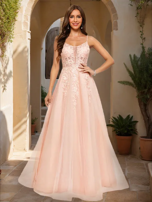 A-Line/Princess Spaghetti Straps Sleeveless Prom Dresses with Applique sold by Lavetir
