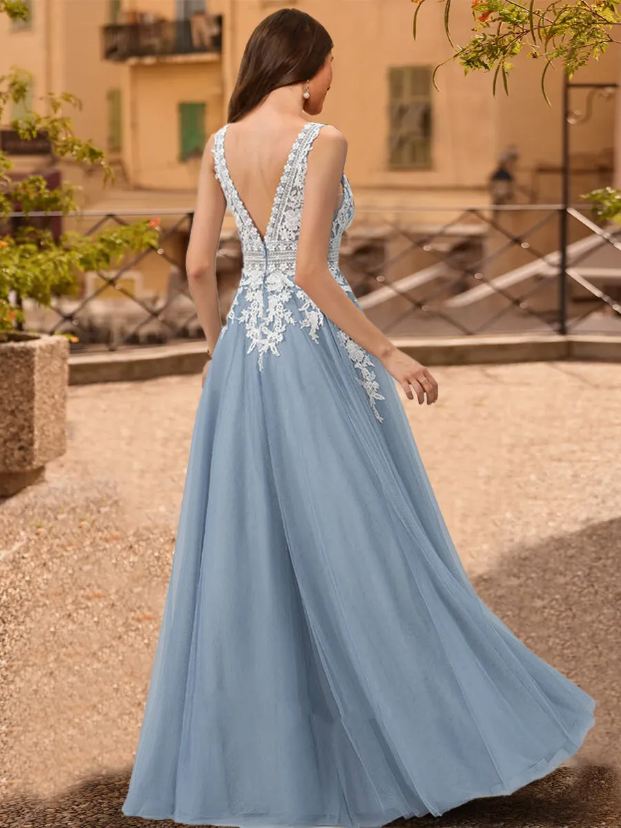 A-Line/Princess V-Neck Sleeveless Prom Dresses with Applique sold by Lavetir product image thumbnail 2
