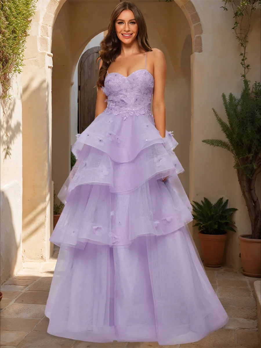 Ball Gown Sweetheart Sleeveless Tiered Prom Dresses sold by Lavetir