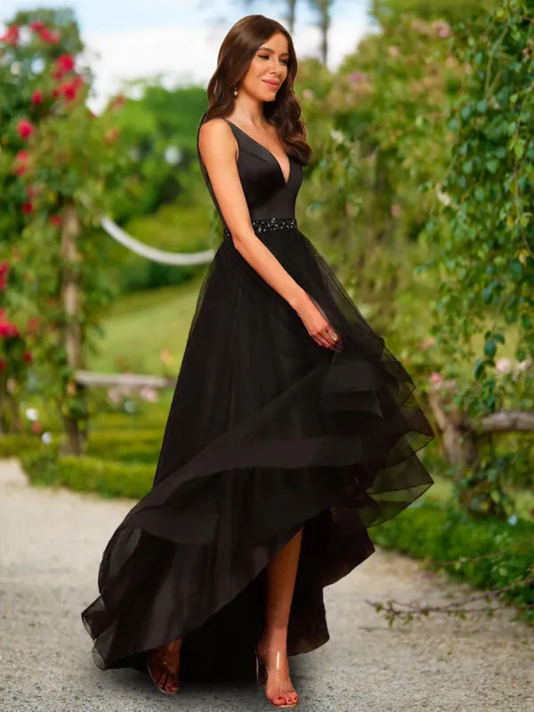 A-Line/Princess V-Neck Sleeveless Sash Prom Dresses sold by Lavetir