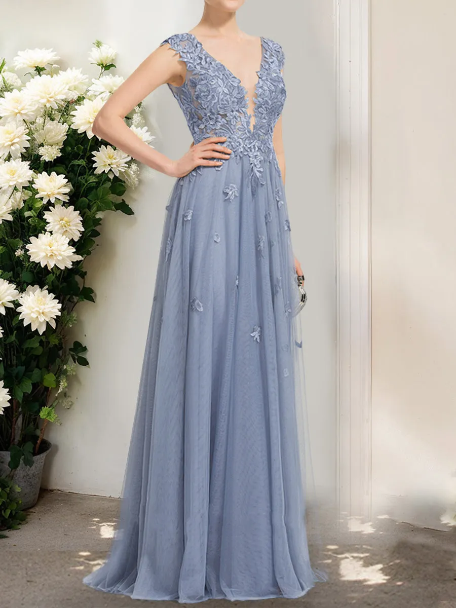 A-Line/Princess V-Neck Sleeveless Applique Prom Dresses sold by Lavetir product image thumbnail 3