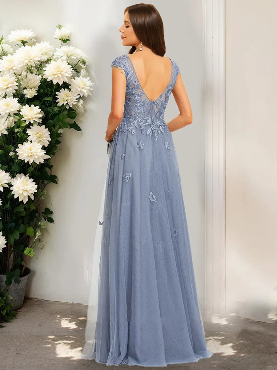 A-Line/Princess V-Neck Sleeveless Applique Prom Dresses sold by Lavetir product image thumbnail 2