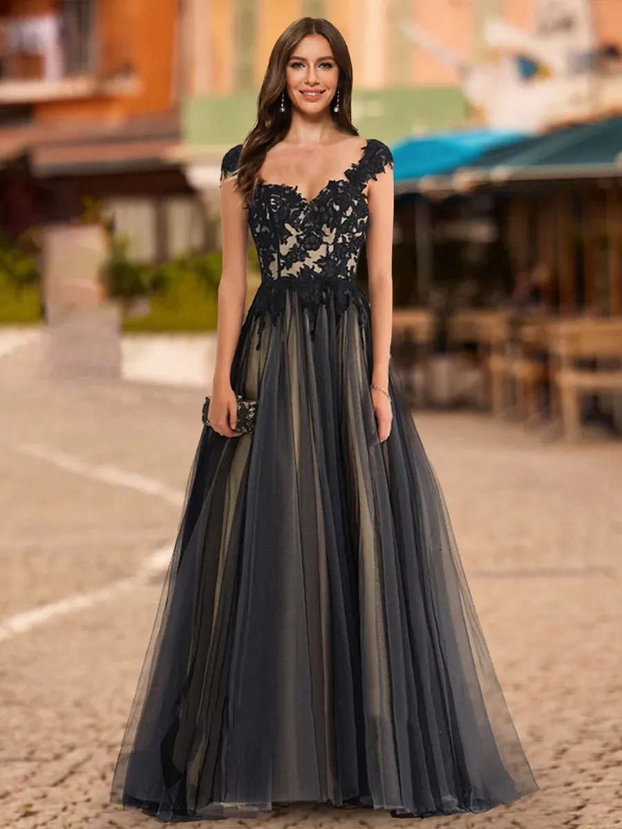 Ball Gown V-Neck Sleeveless Applique Prom Dresses sold by Lavetir