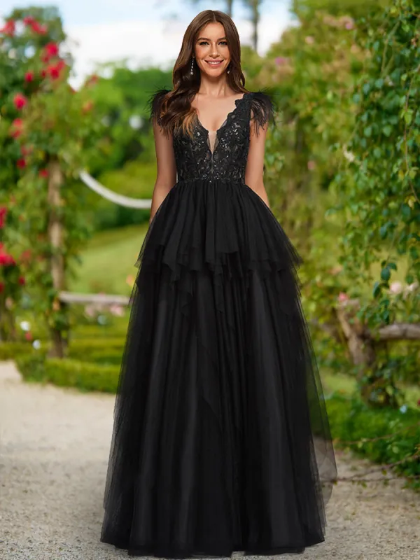 Ball Gown V-Neck Sleeveless Sequins Prom Dresses sold by Lavetir