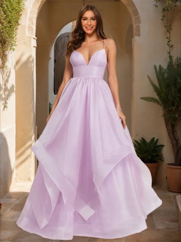 A-Line/Princess Plunging V-Neck Sleeveless Tiered Prom Dresses sold by Lavetir