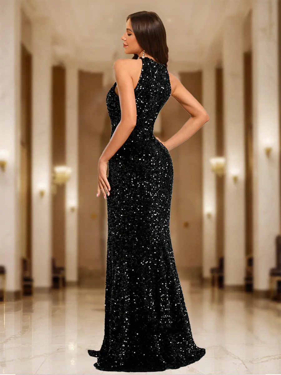 Sheath/Column Halter Sleeveless Prom Dresses with Split Side sold by Lavetir product image thumbnail 2