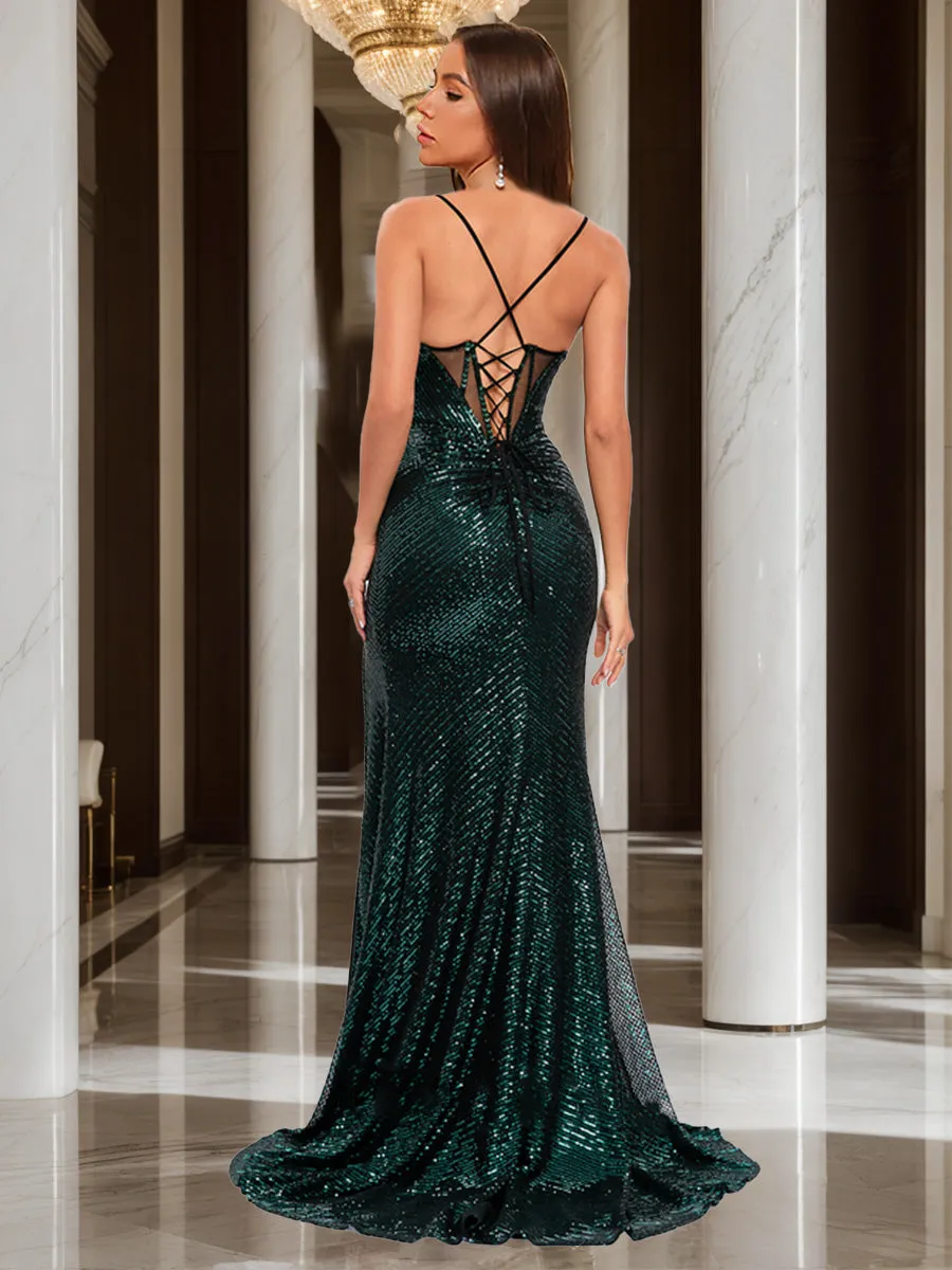 Trumpet/Mermaid V-Neck Sleeveless Split Side Prom Dresses sold by Lavetir product image thumbnail 2