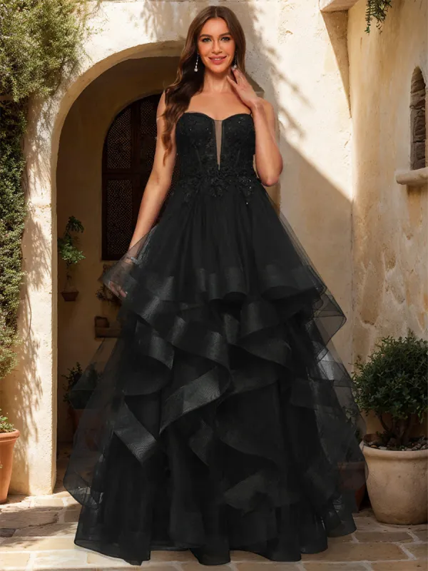 Ball Gown Sweetheart Sleeveless Tiered Prom Dresses sold by Lavetir