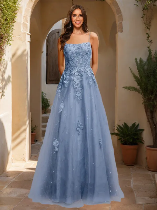 A-Line/Princess Square Neck Sleeveless Sequins Prom Dresses sold by Lavetir