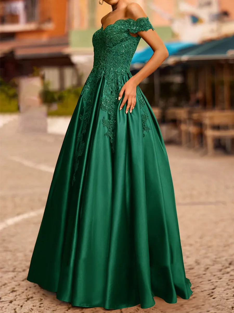 Ball Gown Off-the-Shoulder Short Sleeves Sequins Prom Dresses sold by Lavetir product image thumbnail 3