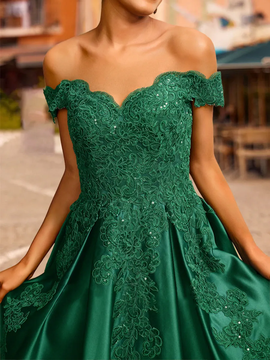 Ball Gown Off-the-Shoulder Short Sleeves Sequins Prom Dresses sold by Lavetir product image thumbnail 4