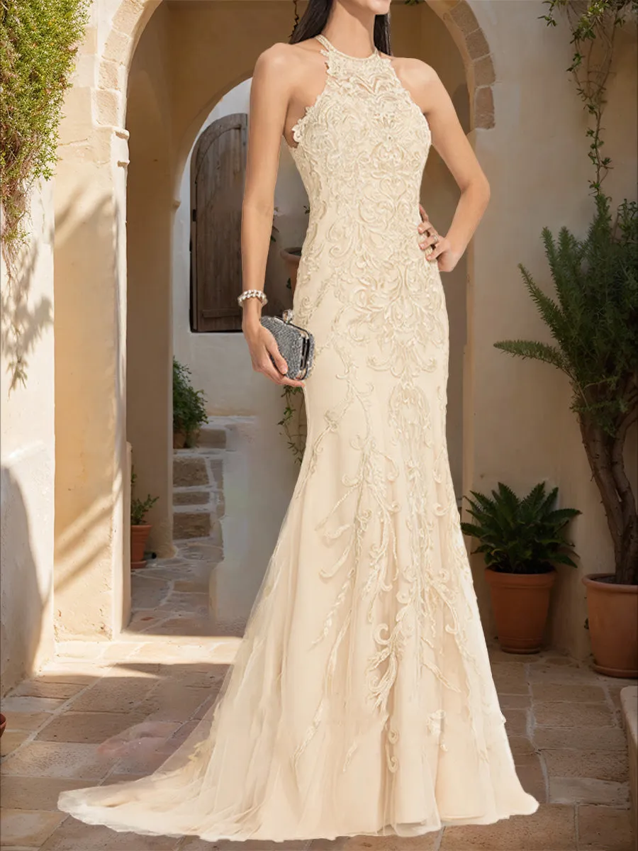 Trumpet/Mermaid Halter Sleeveless Applique Prom Dresses sold by Lavetir product image thumbnail 3