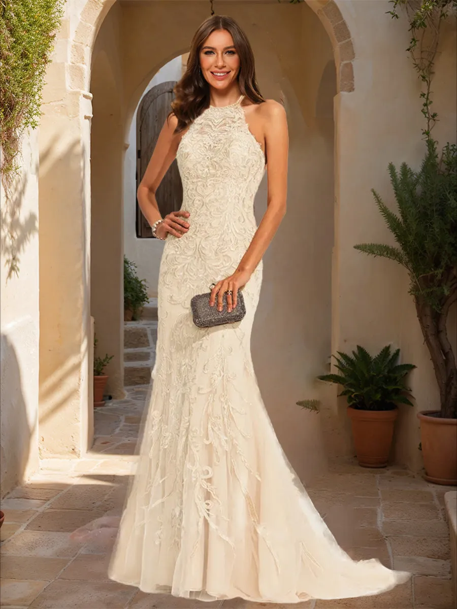 Trumpet/Mermaid Halter Sleeveless Applique Prom Dresses sold by Lavetir