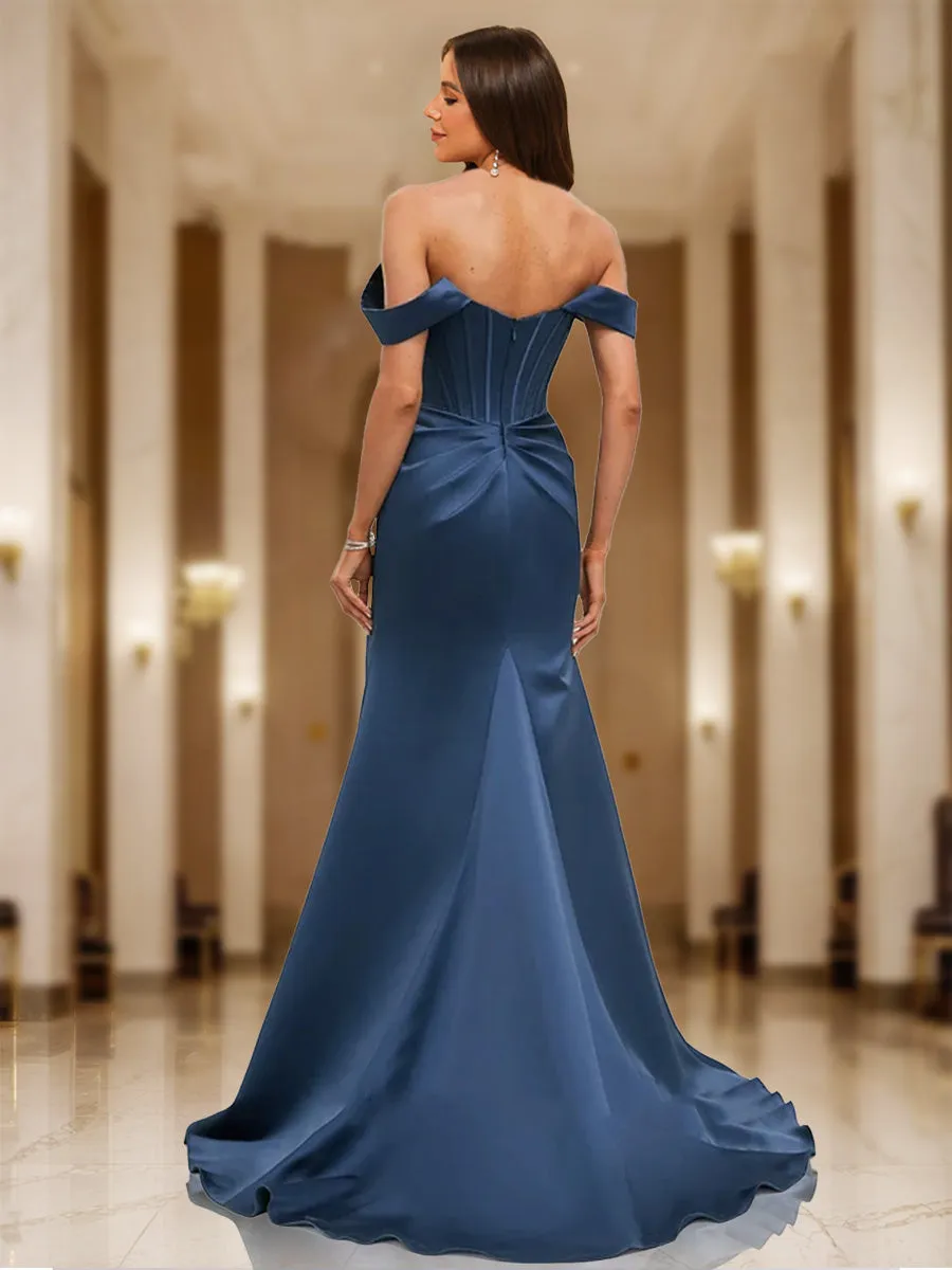 Trumpet/Mermaid Off-the-Shoulder Short Sleeves Ruched Prom Dresses sold by Lavetir product image thumbnail 2