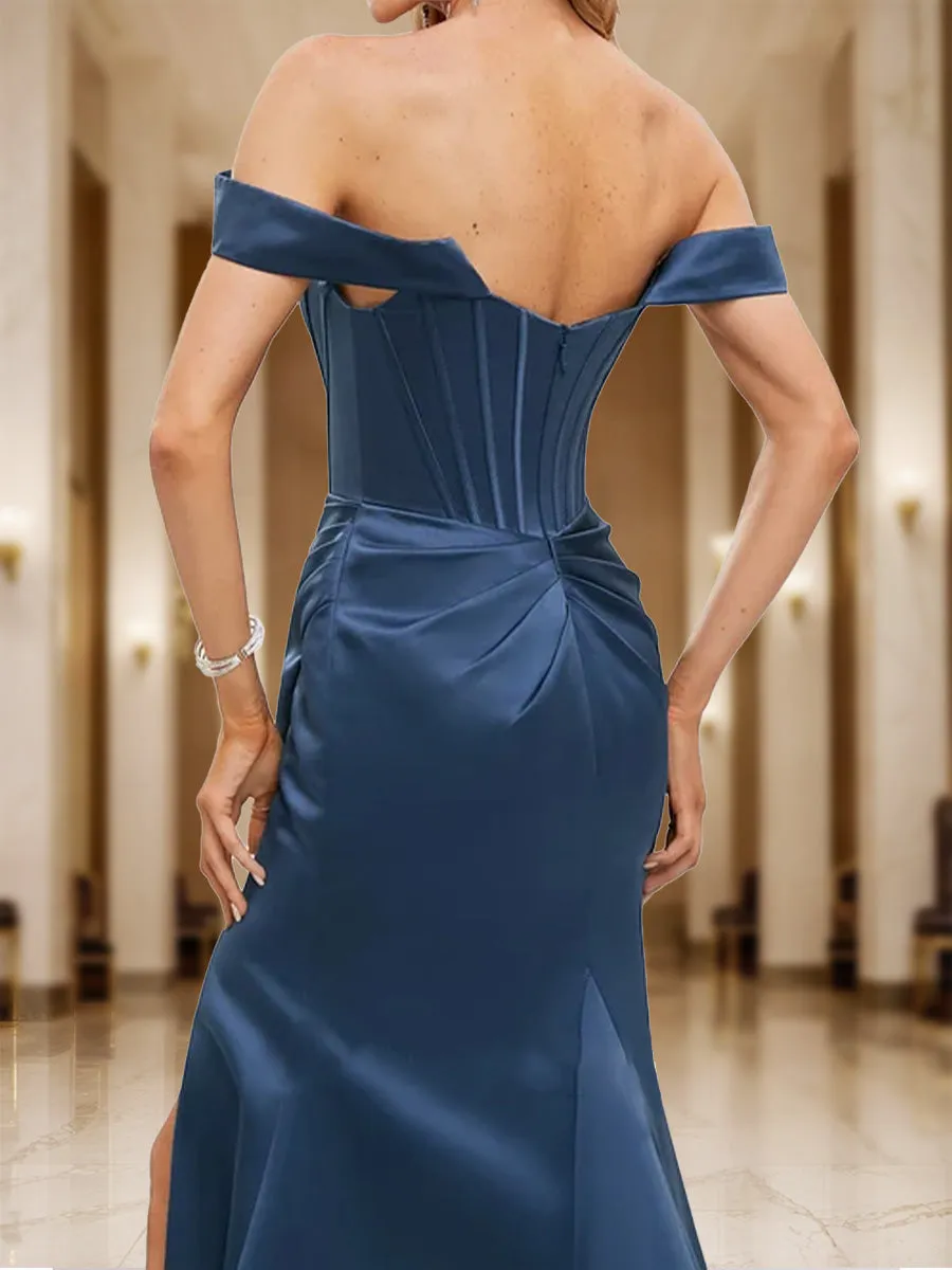 Trumpet/Mermaid Off-the-Shoulder Short Sleeves Ruched Prom Dresses sold by Lavetir product image thumbnail 4