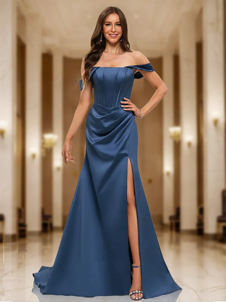 Trumpet/Mermaid Off-the-Shoulder Short Sleeves Ruched Prom Dresses sold by Lavetir