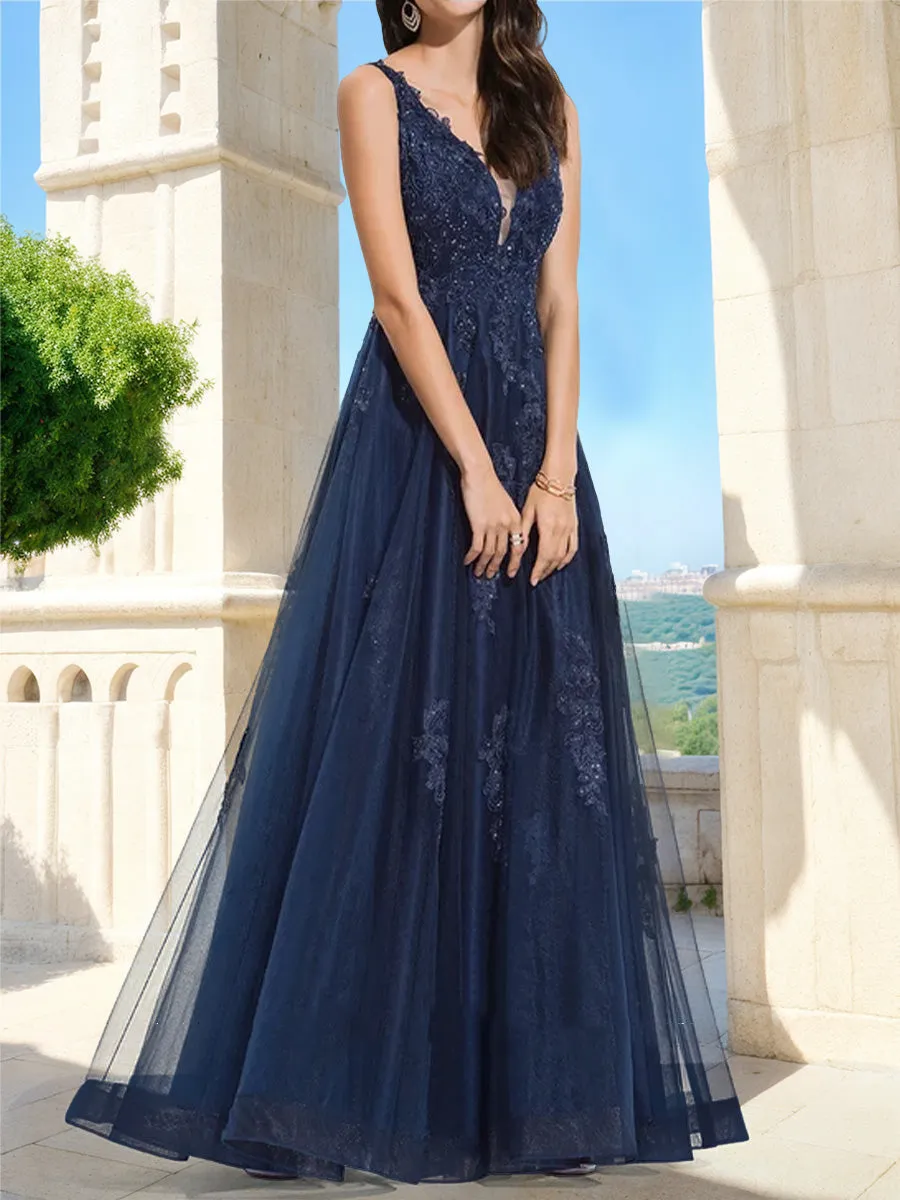 A-Line/Princess V-Neck Sleeveless Lace Prom Dresses sold by Lavetir product image thumbnail 3