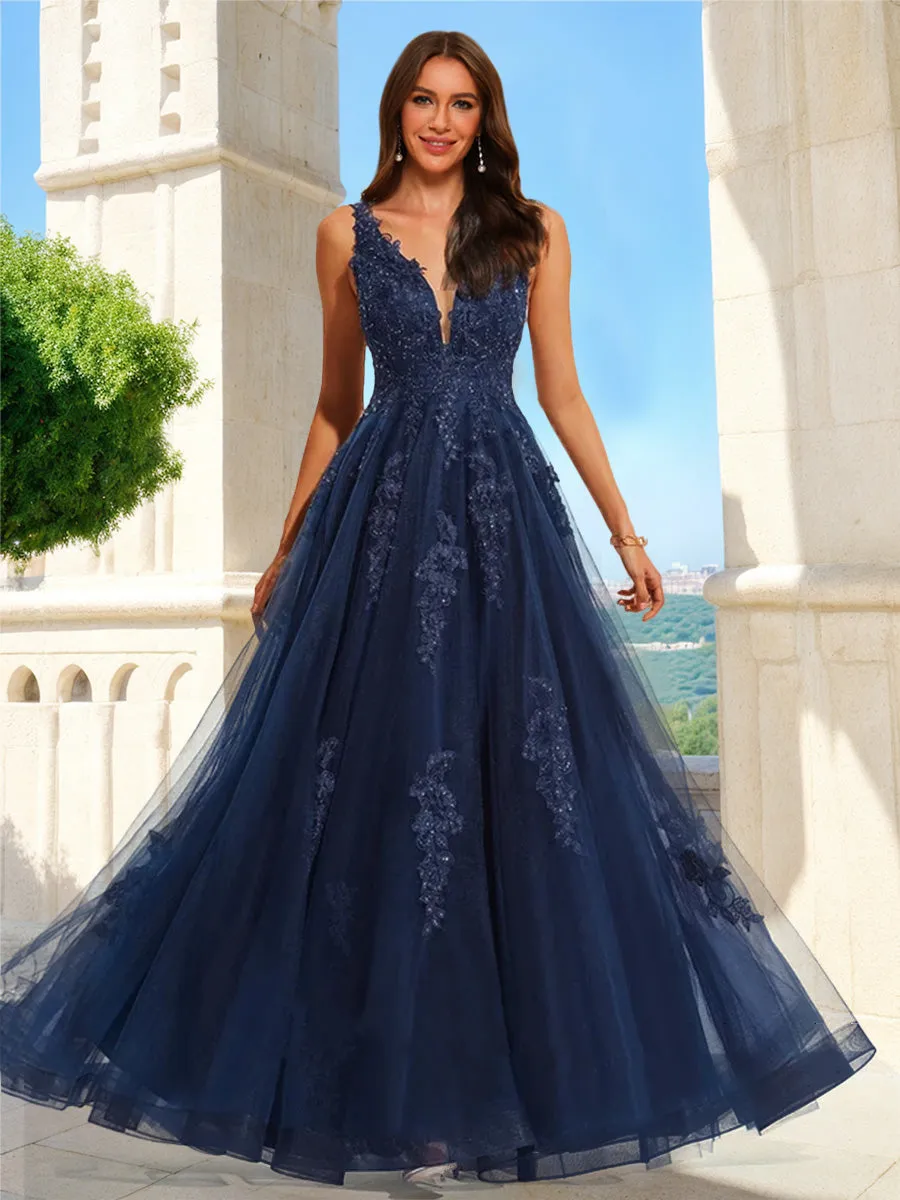 A-Line/Princess V-Neck Sleeveless Lace Prom Dresses sold by Lavetir