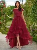A-Line/Princess Off-the-Shoulder Short Sleeves Tiered Prom Dresses sold by Lavetir