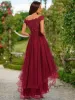 A-Line/Princess Off-the-Shoulder Short Sleeves Tiered Prom Dresses sold by Lavetir