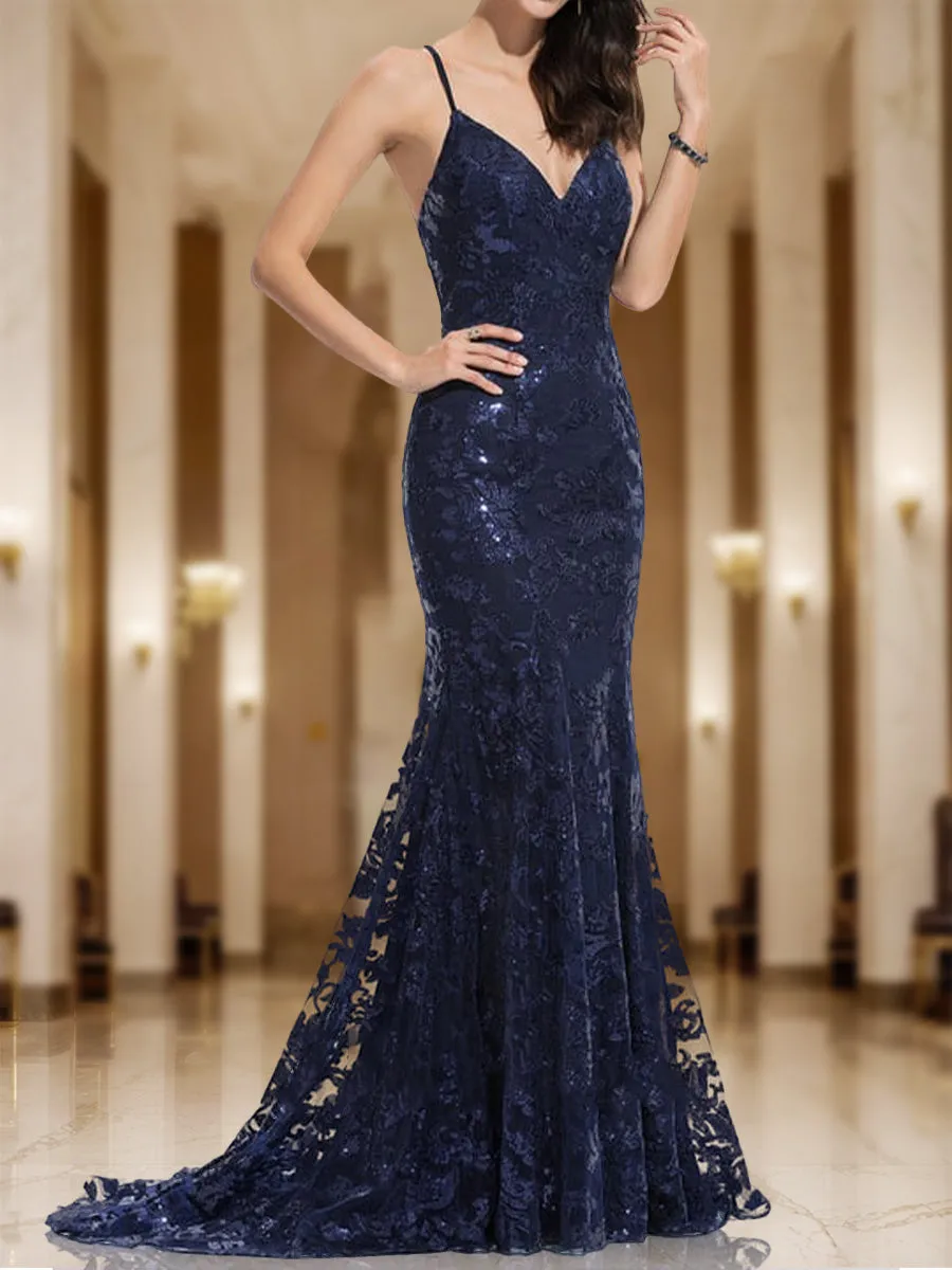 Trumpet/Mermaid V-Neck Sleeveless Sequins Prom Dresses sold by Lavetir product image thumbnail 3