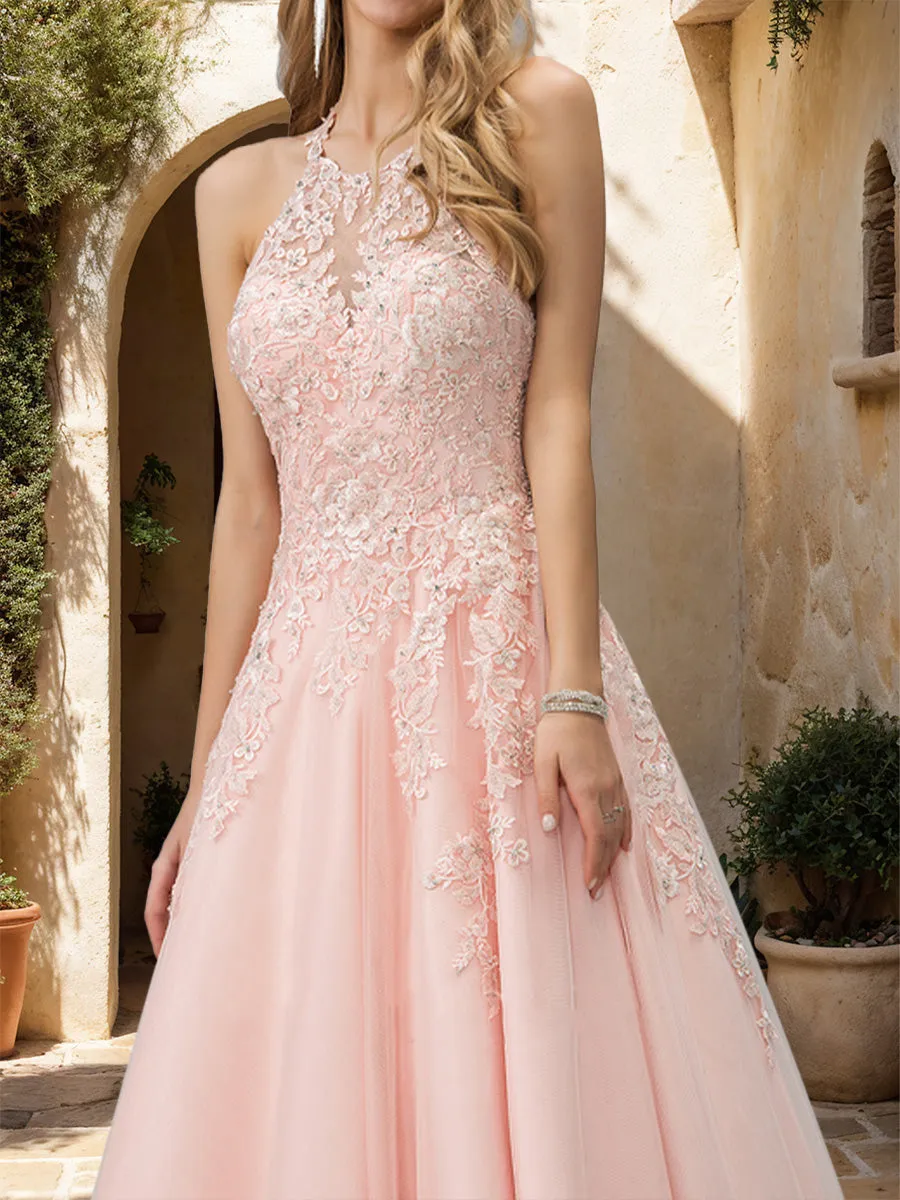 A-Line/Princess Halter Sleeveless Sequins Prom Dresses sold by Lavetir product image thumbnail 4