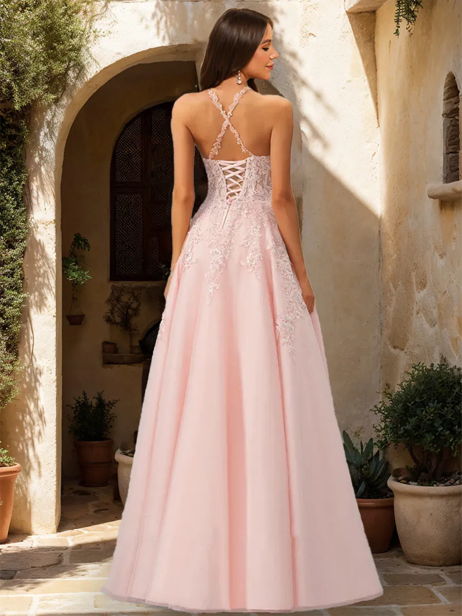 A-Line/Princess Halter Sleeveless Sequins Prom Dresses sold by Lavetir product image thumbnail 2