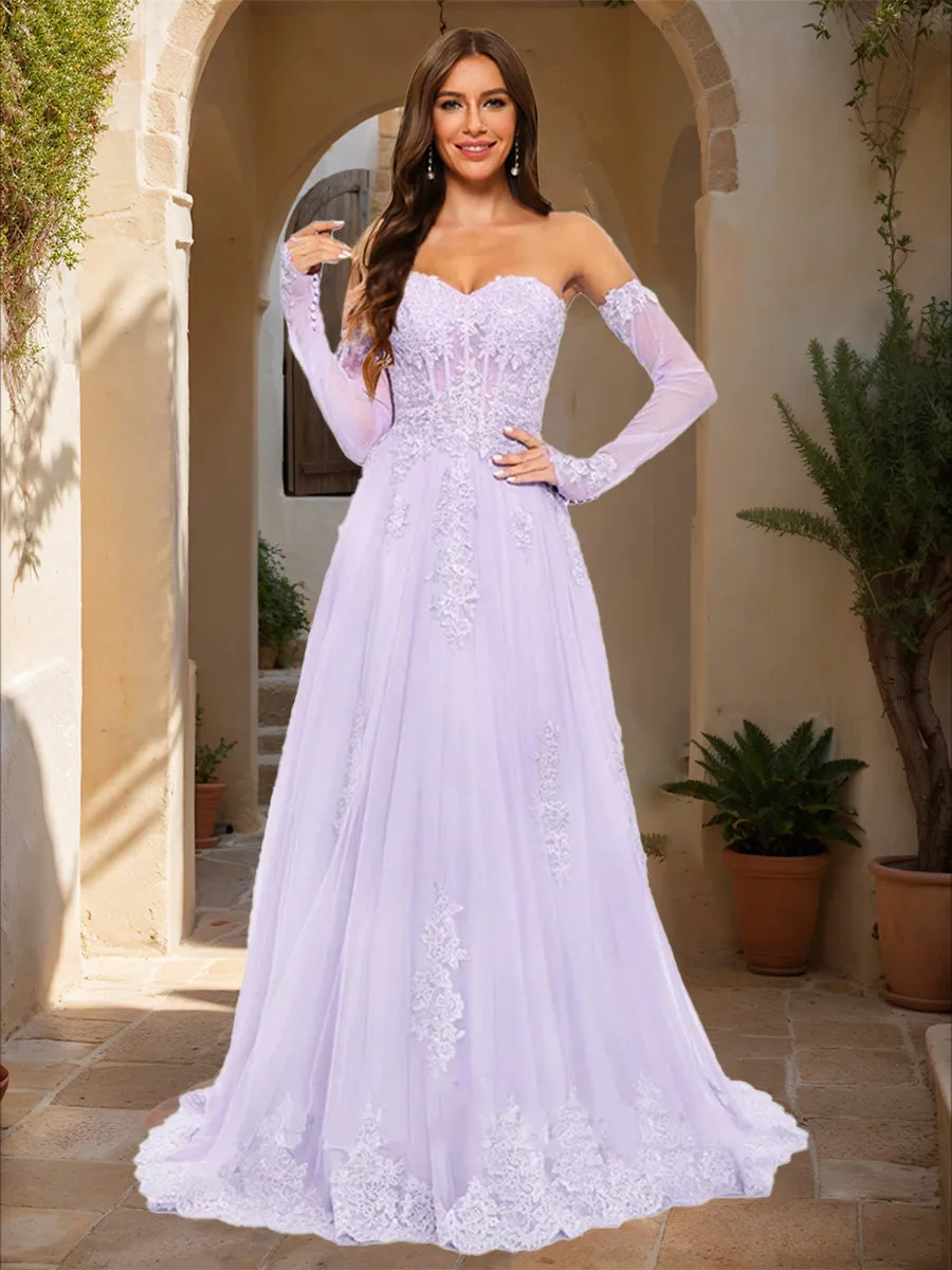 A-Line/Princess Strapless Long Sleeves Lace Prom Dresses sold by Lavetir