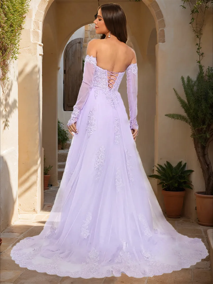 A-Line/Princess Strapless Long Sleeves Lace Prom Dresses sold by Lavetir product image thumbnail 2