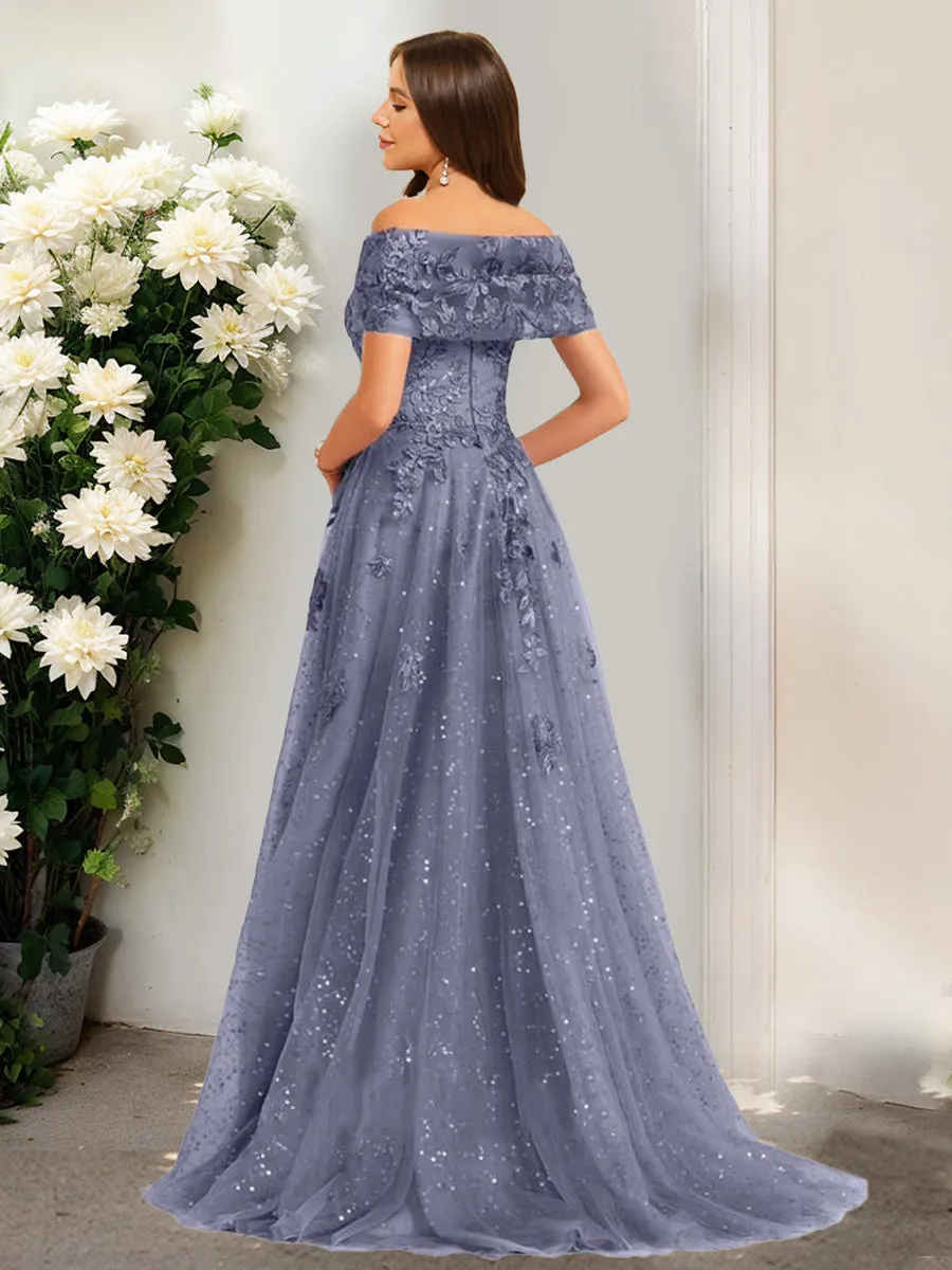 A-Line/Princess Off-the-Shoulder Short Sleeves Sequins Prom Dresses sold by Lavetir product image thumbnail 2