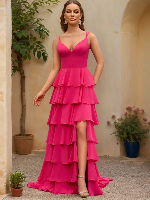 Ball Gown V-Neck Sleeveless Ruffles Prom Dresses sold by Lavetir