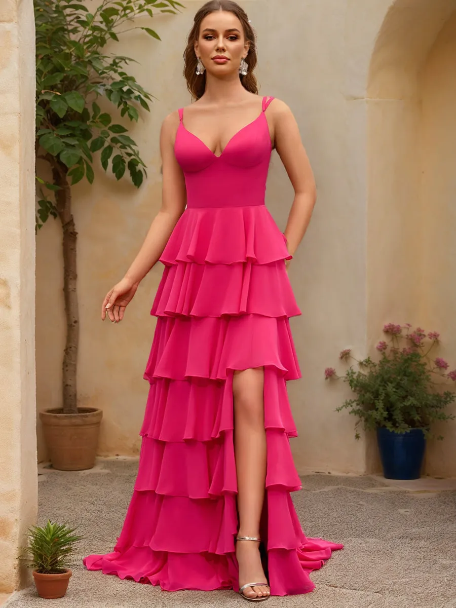 Ball Gown V-Neck Sleeveless Ruffles Prom Dresses sold by Lavetir