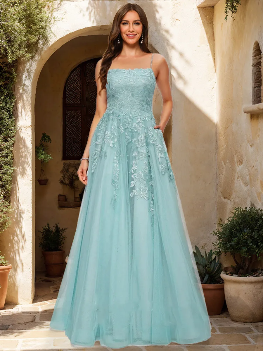 A-Line/Princess Scoop Sleeveless Applique Prom Dresses sold by Lavetir