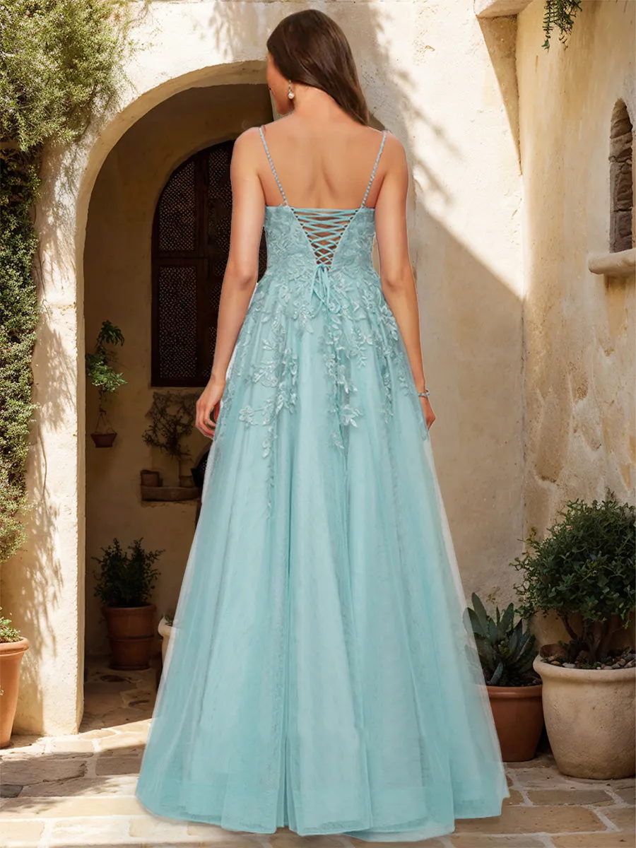 A-Line/Princess Scoop Sleeveless Applique Prom Dresses sold by Lavetir product image thumbnail 2