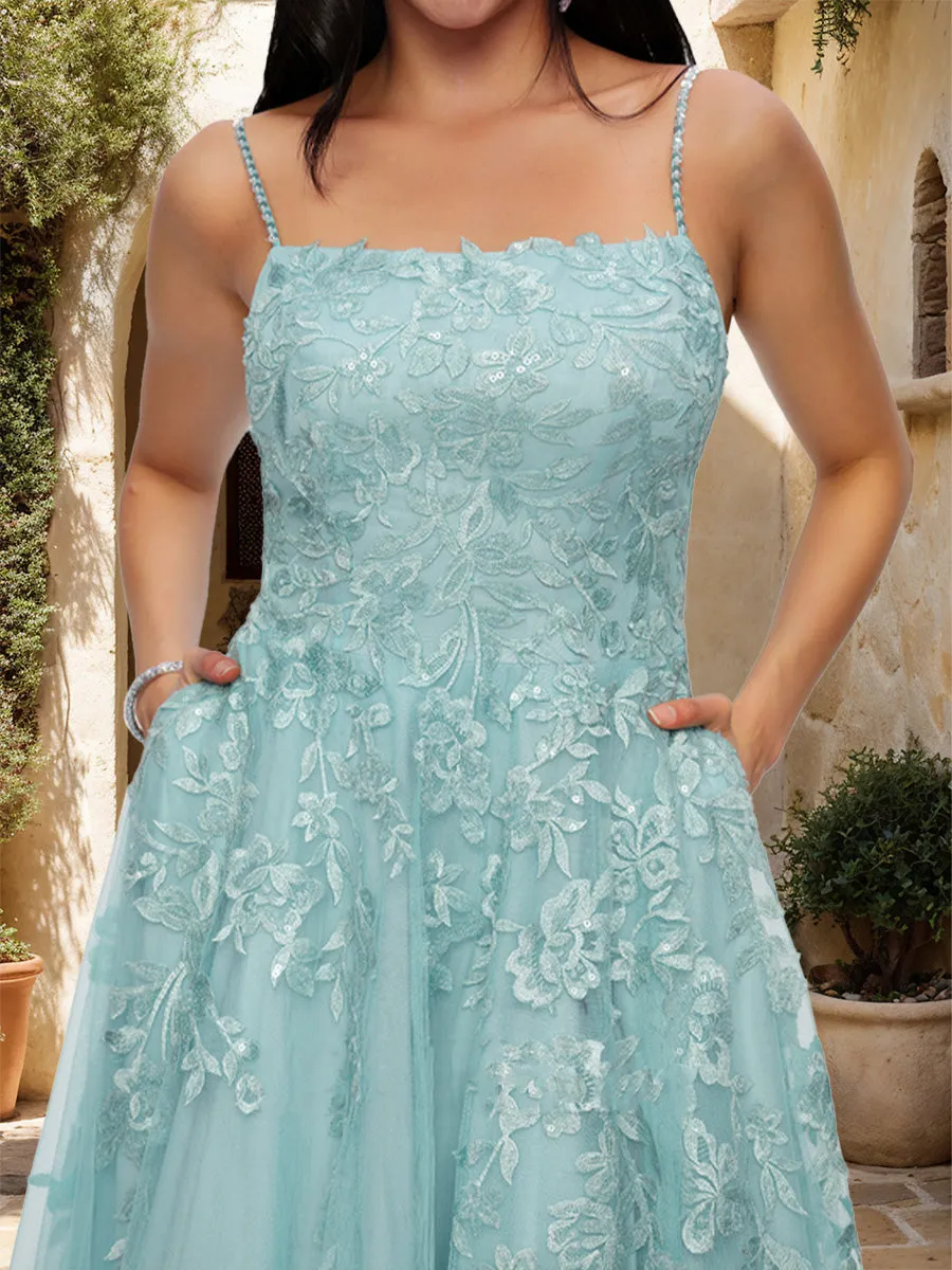 A-Line/Princess Scoop Sleeveless Applique Prom Dresses sold by Lavetir product image thumbnail 4