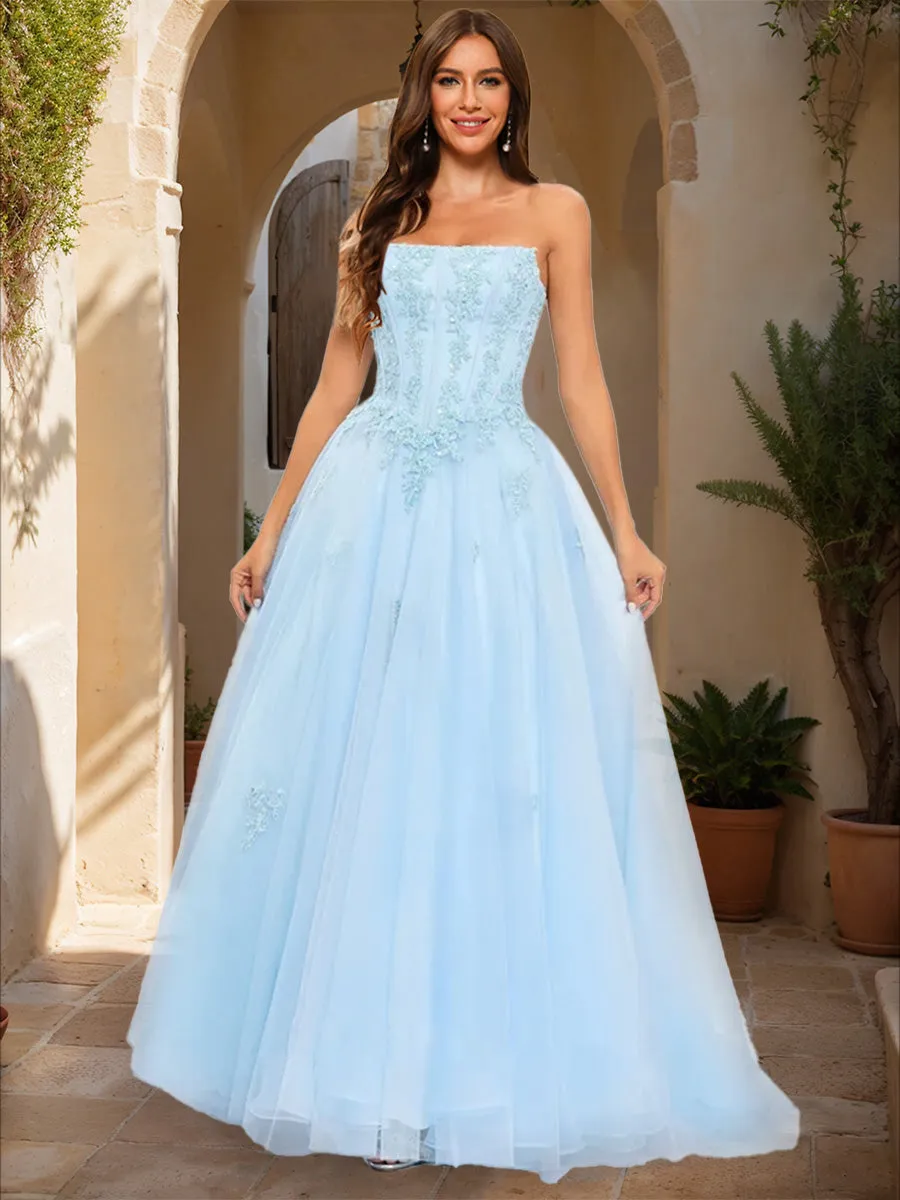Ball Gown Strapless Sleeveless Applique Prom Dresses sold by Lavetir