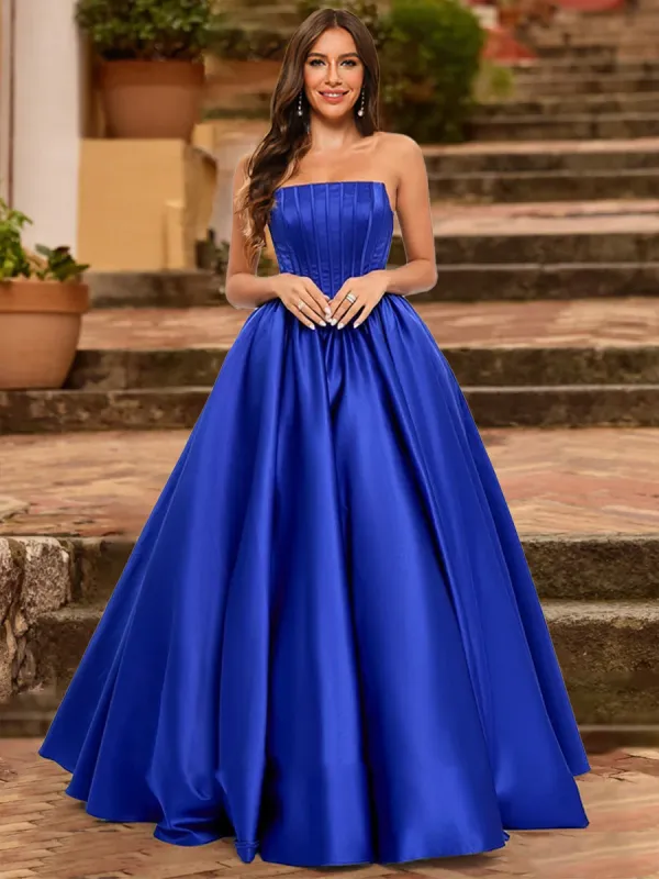 Ball Gown Strapless Sleeveless Ruched Prom Dresses sold by Lavetir