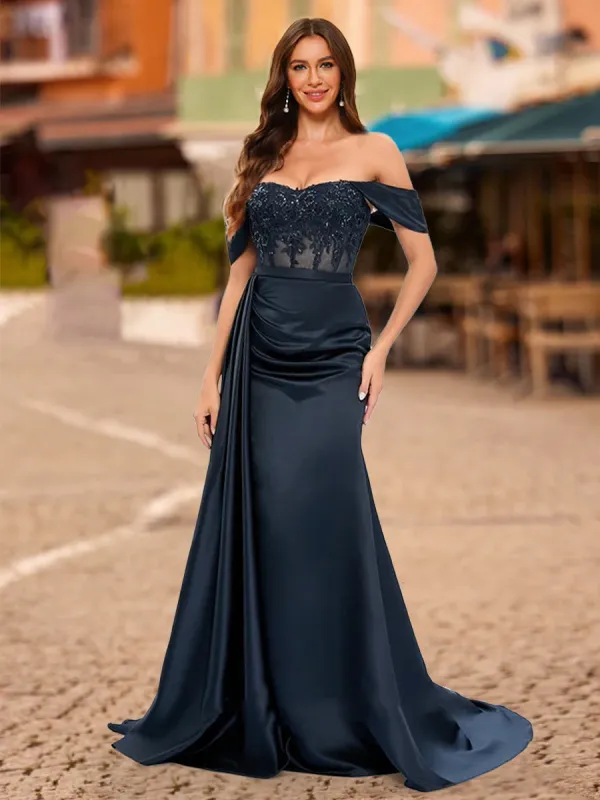 Trumpet/Mermaid Off-the-Shoulder Short Sleeves Sequins Prom Dresses sold by Lavetir