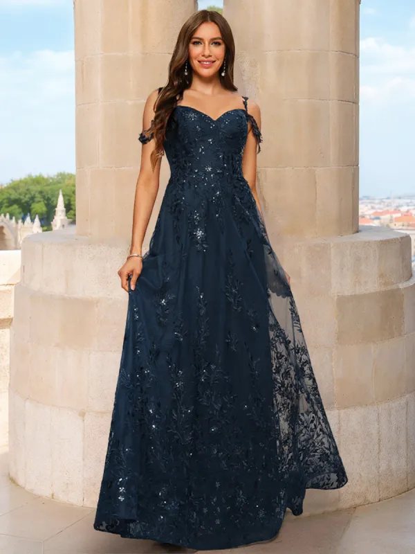 A-Line/Princess Cold Shoulder Short Sleeves Applique Prom Dresses sold by Lavetir