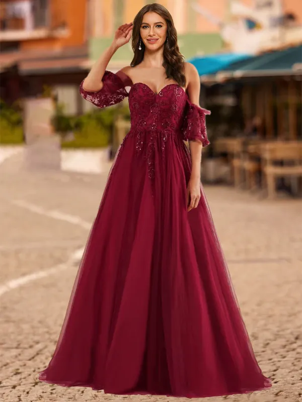 Ball Gown Sweetheart Half Sleeves Sequins Prom Dresses sold by Lavetir