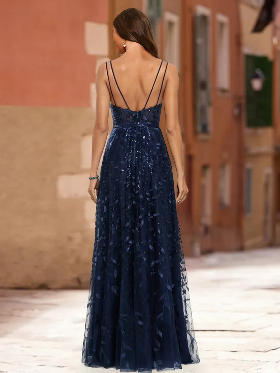 A-Line/Princess V-Neck Sleeveless Sequins Prom Dresses sold by Lavetir product image thumbnail 2