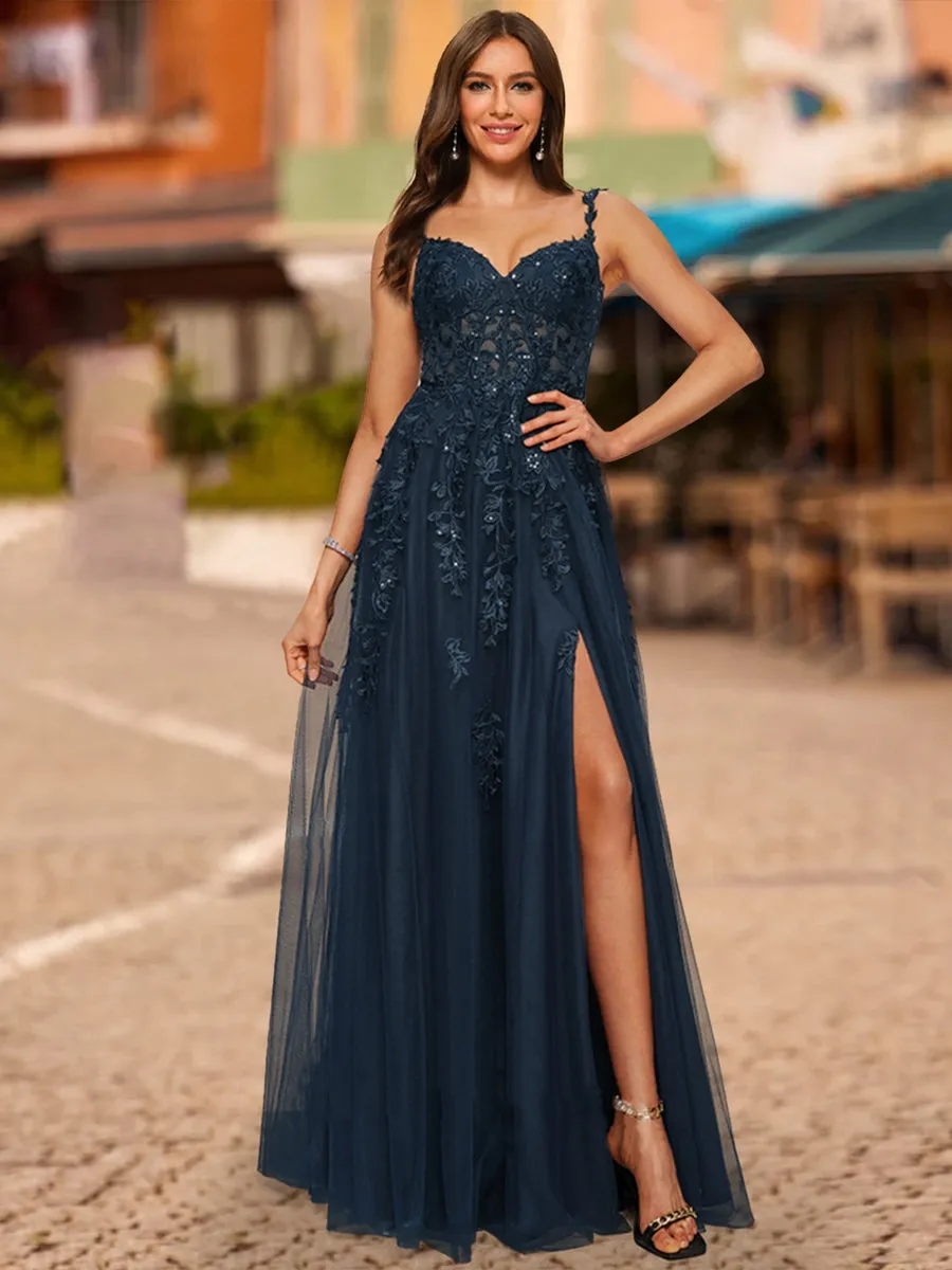 A-Line/Princess V-Neck Sleeveless Lace Prom Dresses sold by Lavetir