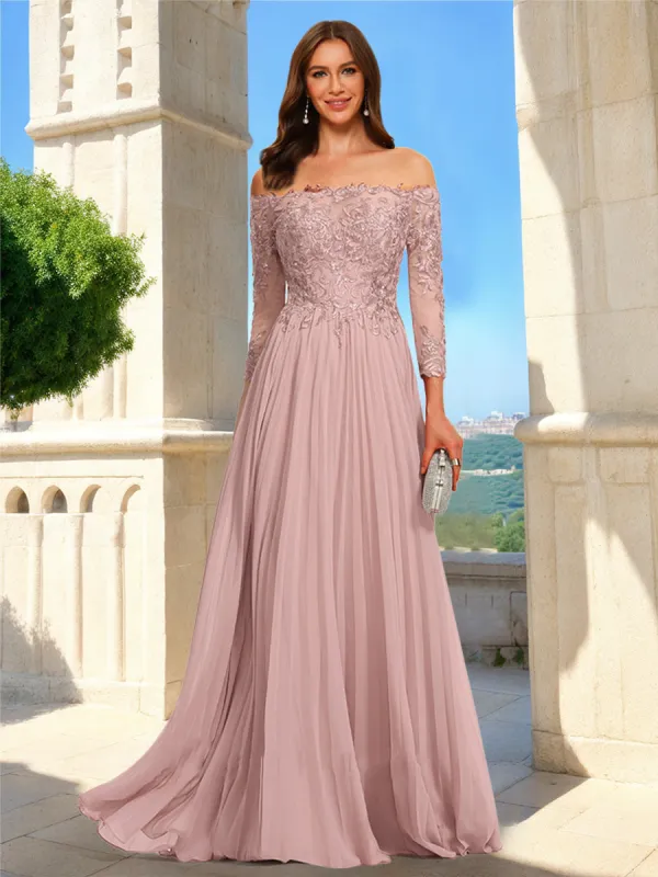 A-Line/Princess Off-the-Shoulder 3/4 Sleeves Lace Prom Dresses sold by Lavetir