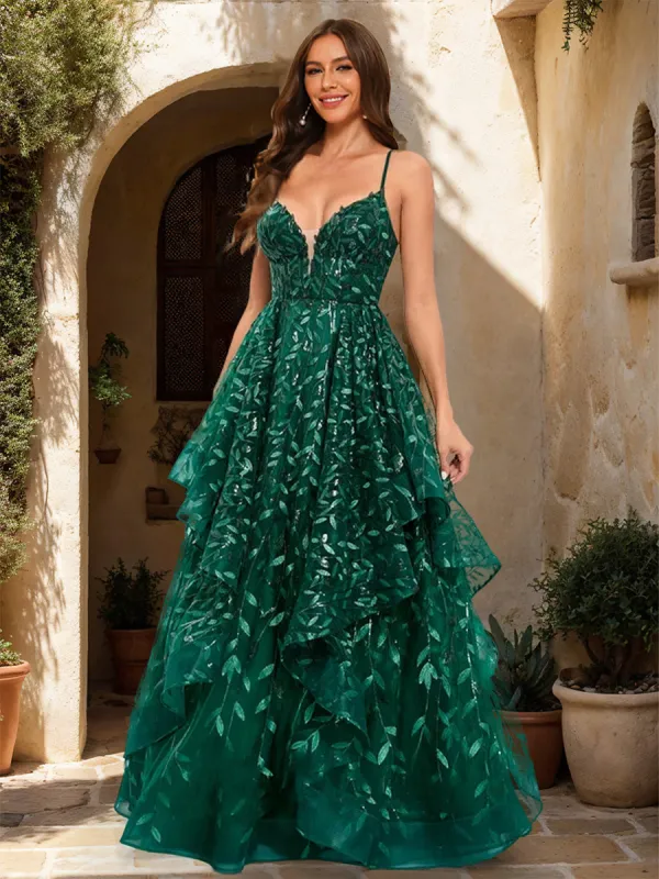 A-Line/Princess V-Neck Sleeveless Sequins Prom Dresses sold by Lavetir