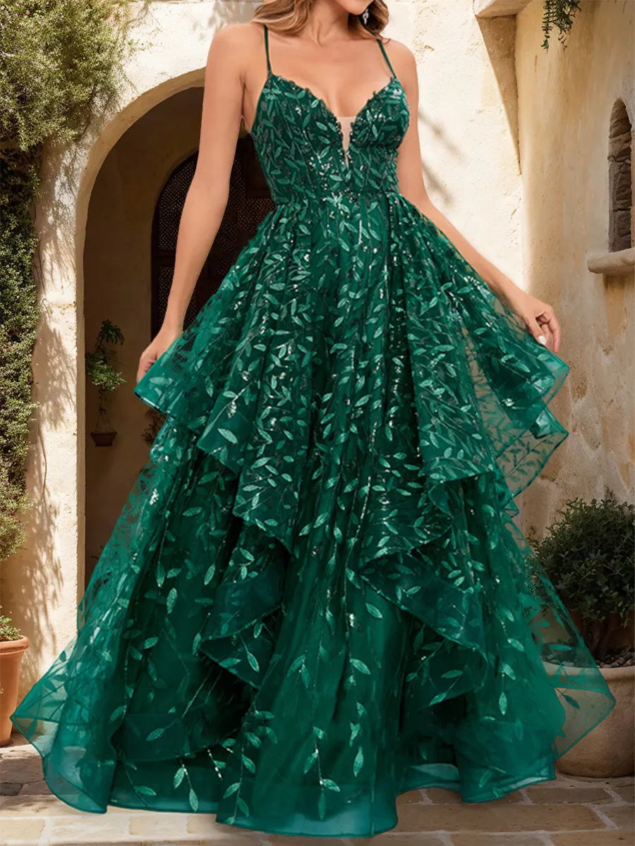 A-Line/Princess V-Neck Sleeveless Sequins Prom Dresses sold by Lavetir product image thumbnail 3