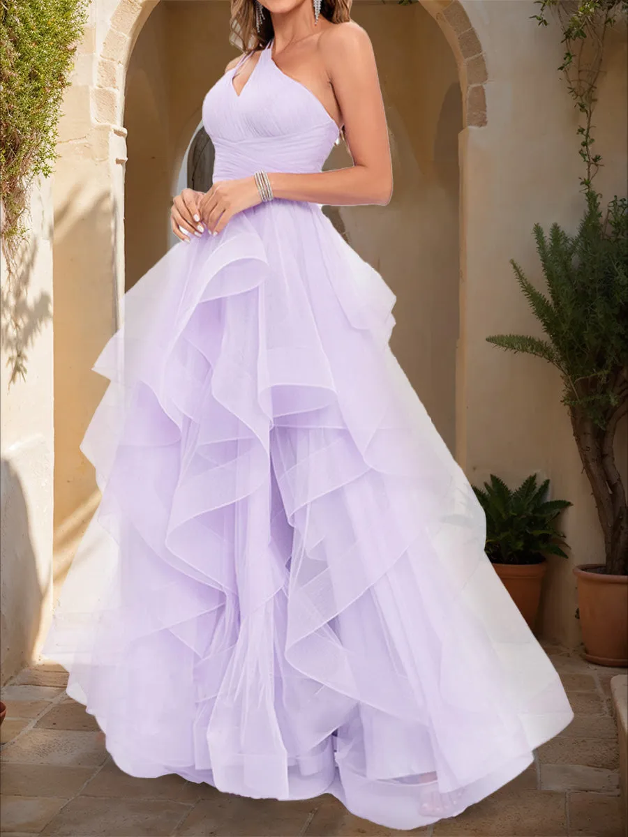 Ball Gown One-Shoulder Sleeveless Tiered Prom Dresses sold by Lavetir product image thumbnail 3