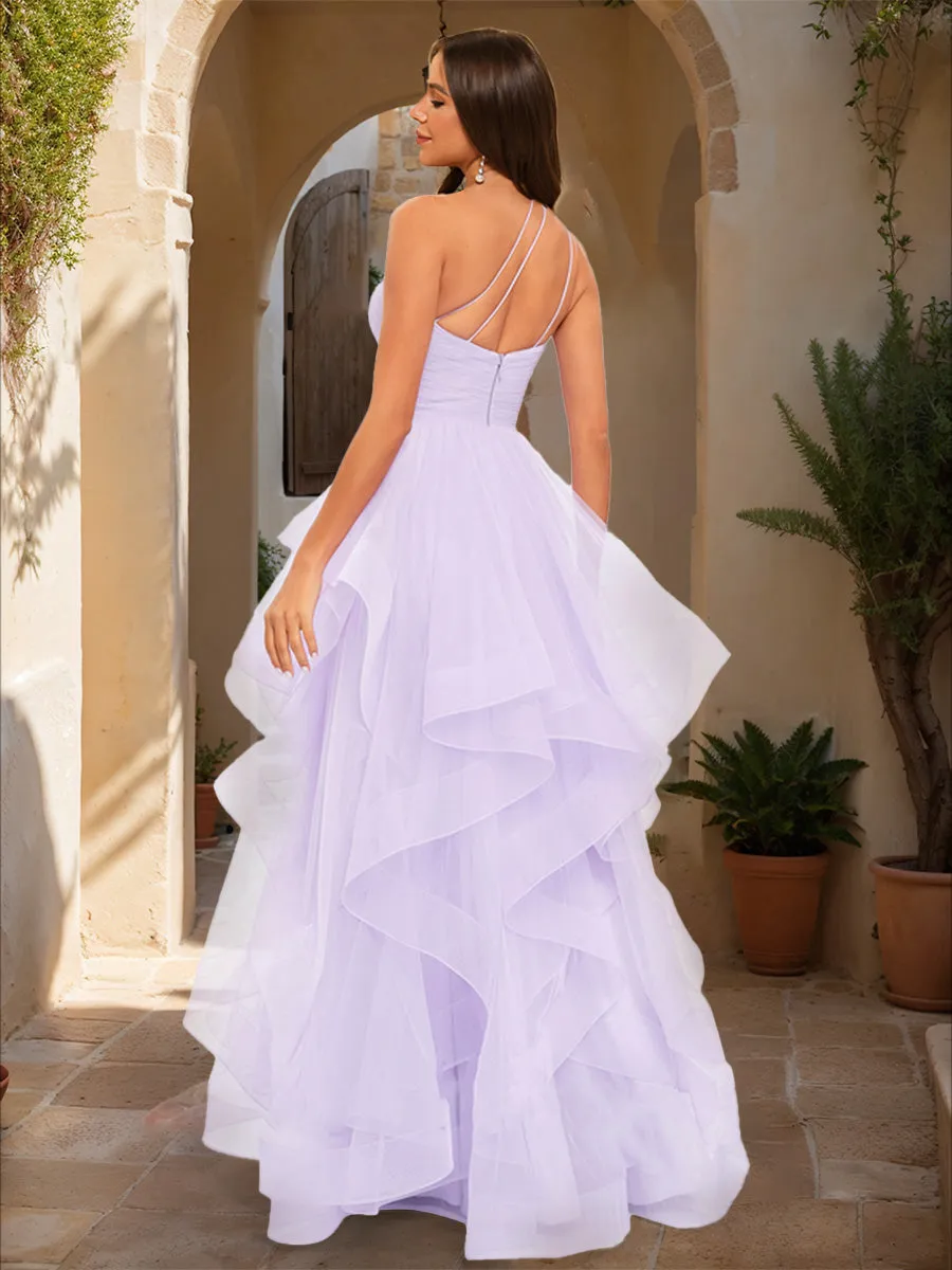 Ball Gown One-Shoulder Sleeveless Tiered Prom Dresses sold by Lavetir product image thumbnail 2